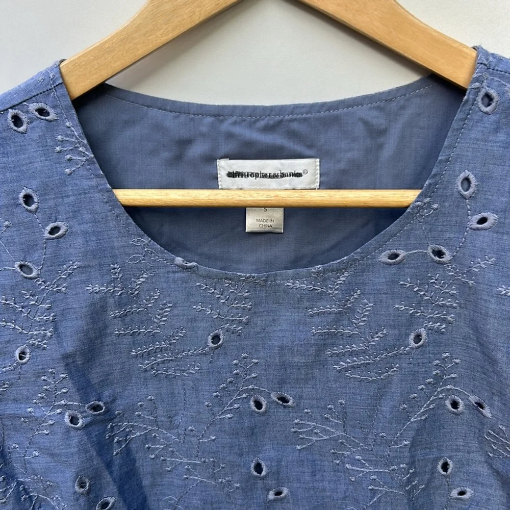 Christopher& banks Blue Eyelet Women's Top blouse cotton small - Picture 3 of 8